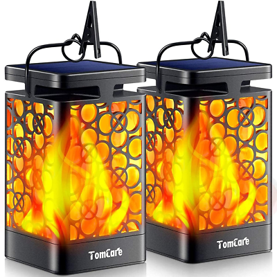 Upgraded Solar Lantern Flickering Flame Outdoor Hanging ...
