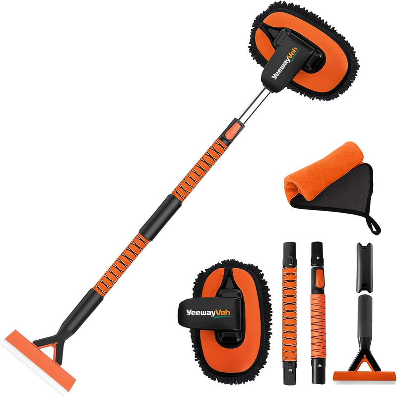 55 Inch Telescoping Microfiber Car Wash Mop with Long Handle 180 Degree Rotating
