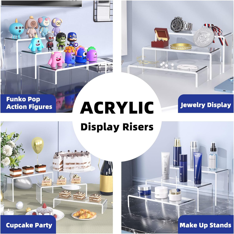 2 Sets 6 Pcs Clear Acrylic Display Stand 3 Tiers Rectangular Clear Acrylic Riser