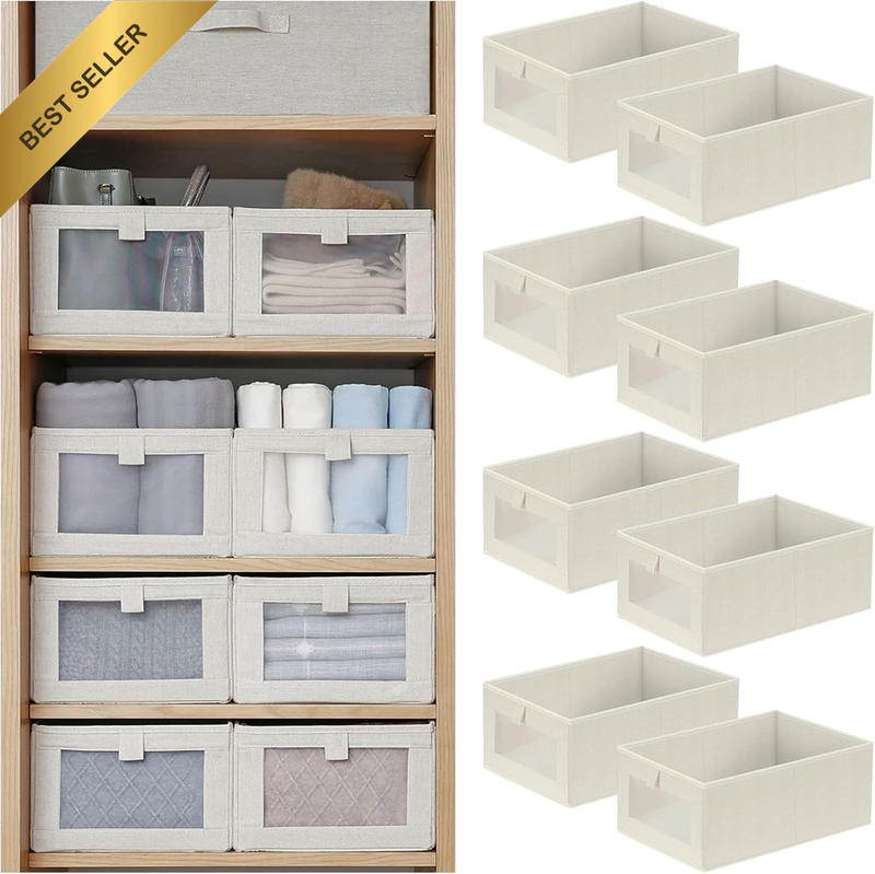 8 Pack Linen Storage Bins, Wardrobe Clothes Organizers