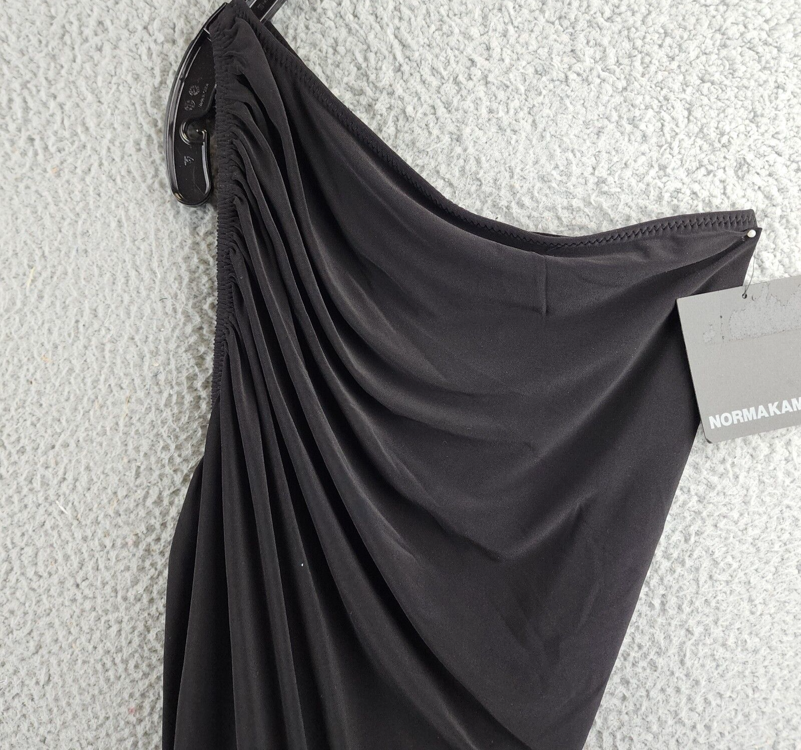 Norma Kamali Diana One Shoulder Mini Dress Womens M/38 Black Asymmetric Pullover - Picture 3 of 15