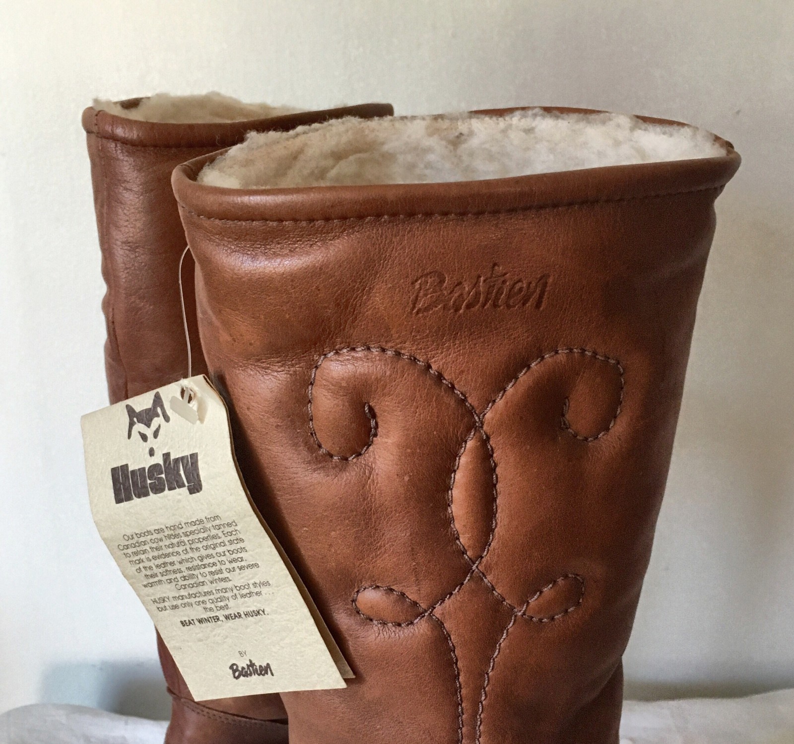 New Old Stock Vintage Boots Sz 7 Bastien Shearling Leather Brown 70s Hippie Boho