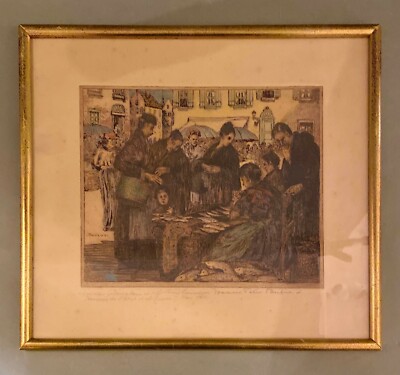 FRANCIS PETRUS PAULUS - Detroit Artist - Etching - European Town Fish Market