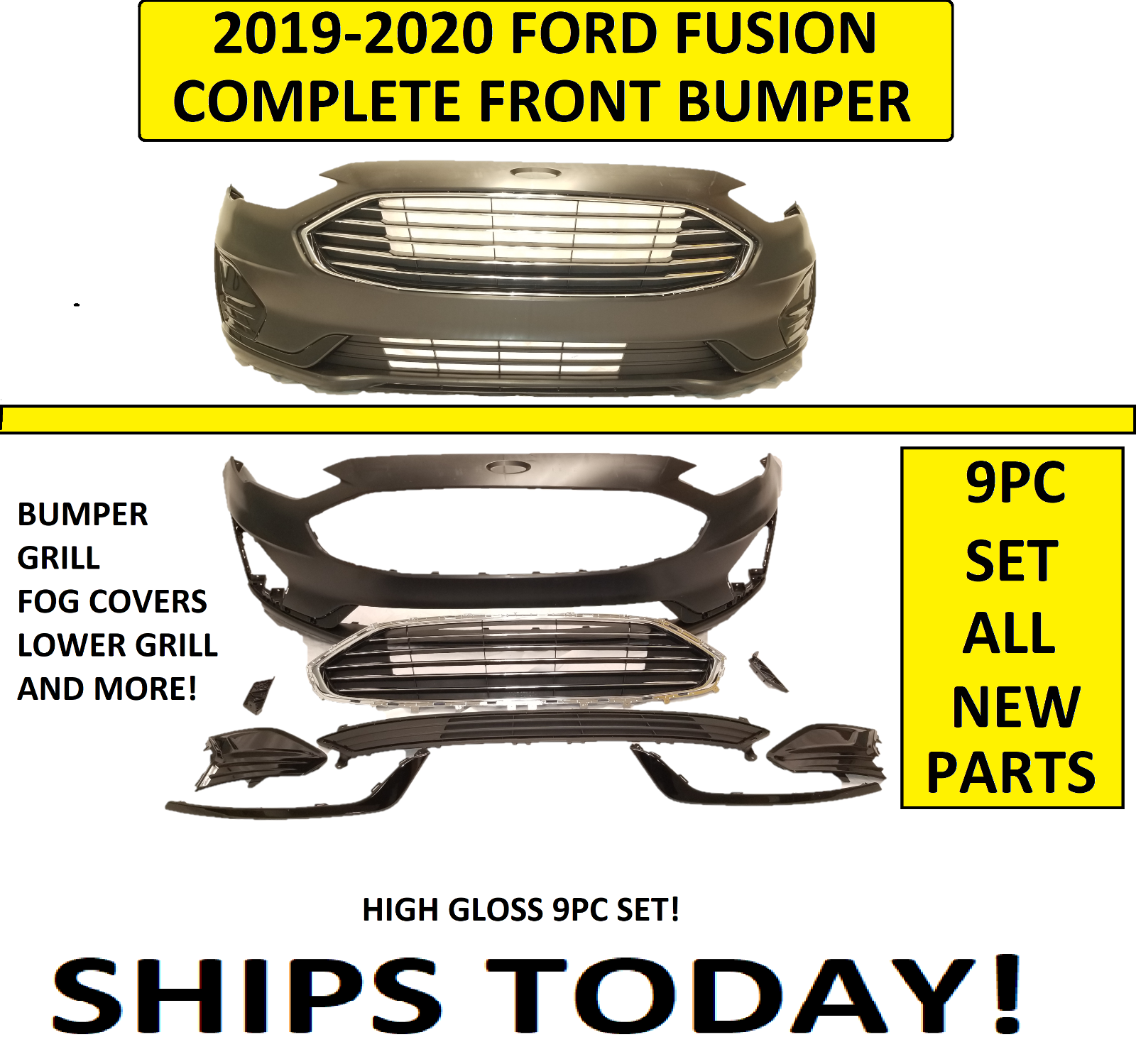 2019 2020 FORD FUSION FRONT BUMPER WITH GRILLS FOG LAMP COVERS SE SEL