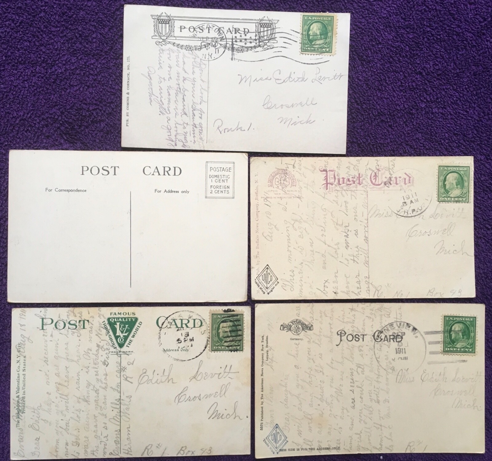 1911 WATERTOWN & BUFFALO  N.Y.  POSTCARD LOT OF 5 = VINTAGE
