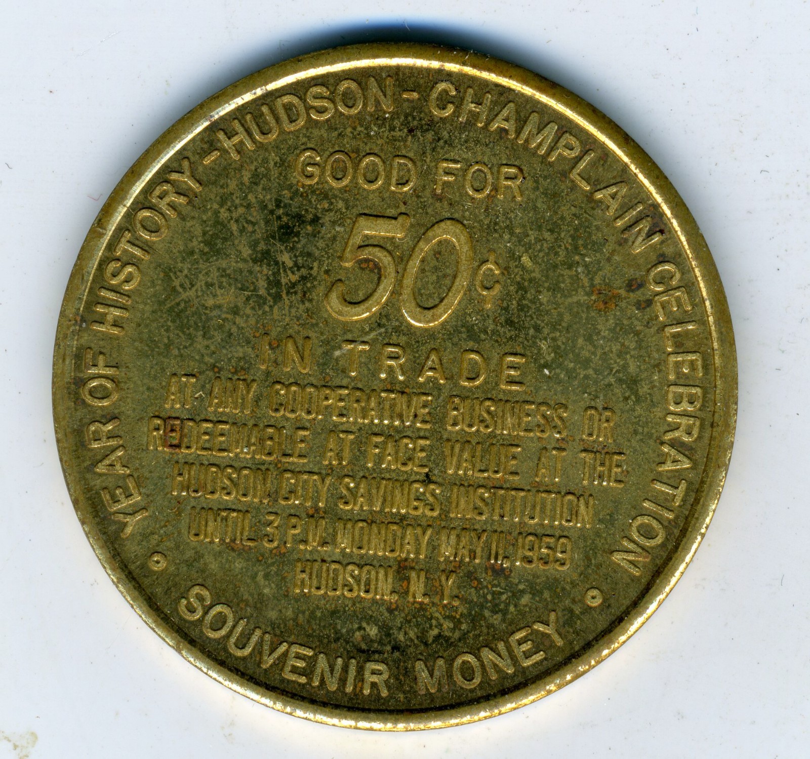 1959 HUDSON N.Y. EDMONDS HOSE COMPANY 50c TRADE TOKEN 165th Anniversary