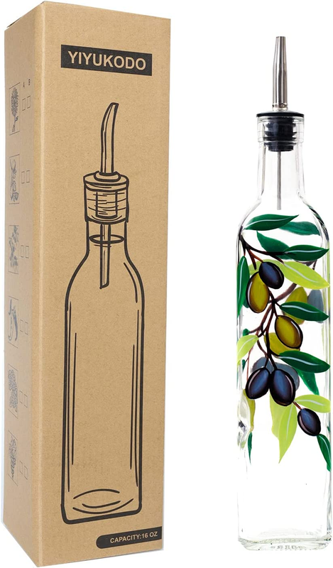 17Oz Hand Painted Glass Olive Oil Bottle Dispenser 500Ml Green Oil Vinegar Cruet