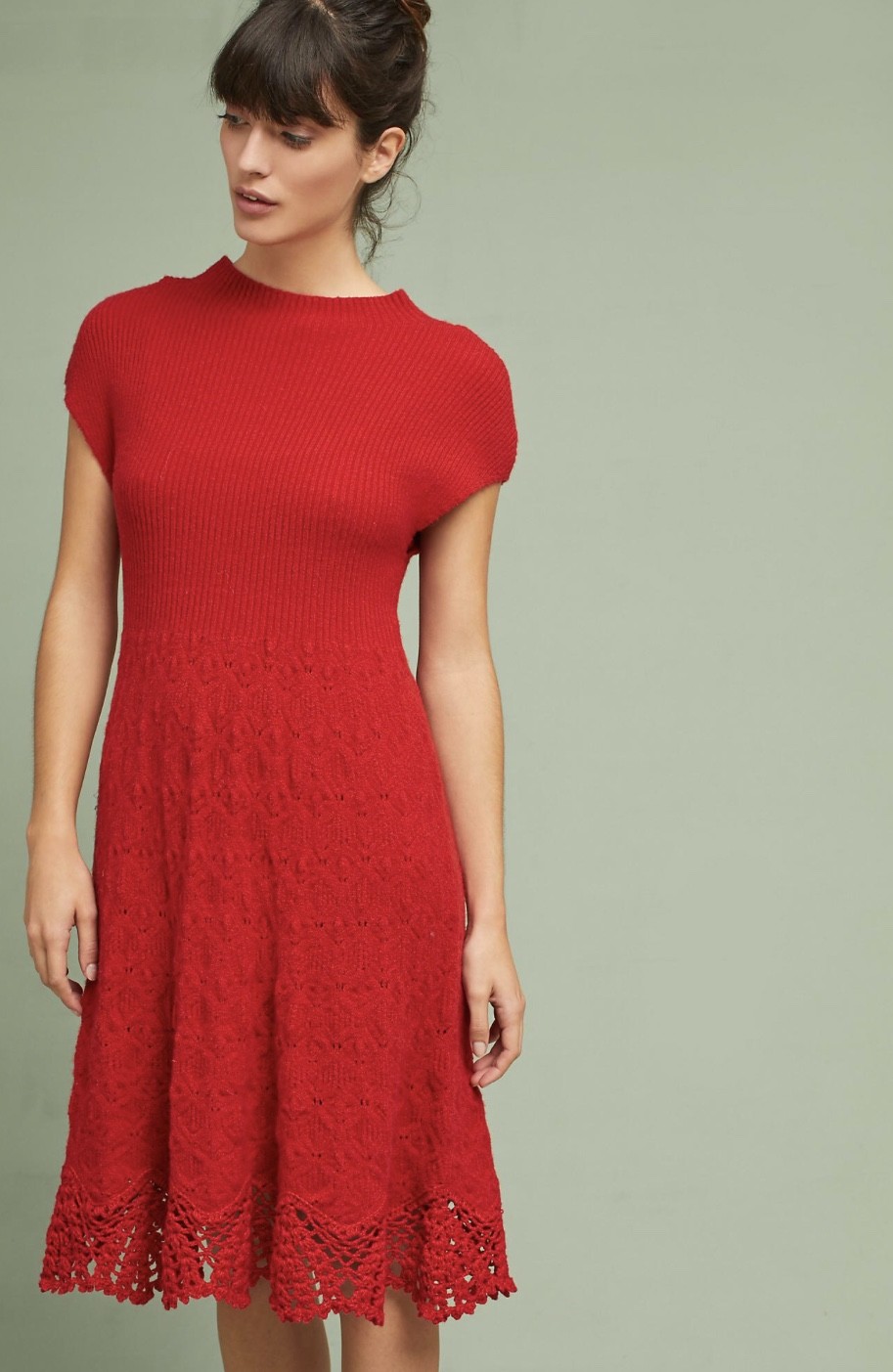 

Anthropologie Feather Bone Oda Красное эластичное платье-свитер с крючком и подолом  NWT, Red