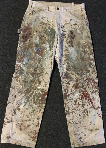 90s〜 Old Dickies 生成り Painter Pants Dickies Thrashed Faded Distress Paint Pants 38 Grunge Biker