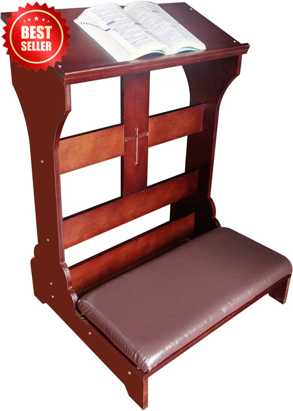 Solid Wood Prayer Bench Cushion Kneeler Home Church Padded Slanted Shelf Bible 