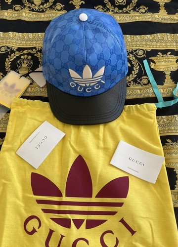 NEW Gucci x Adidas GG LOGO Supreme Baseball Cap Hat Blue