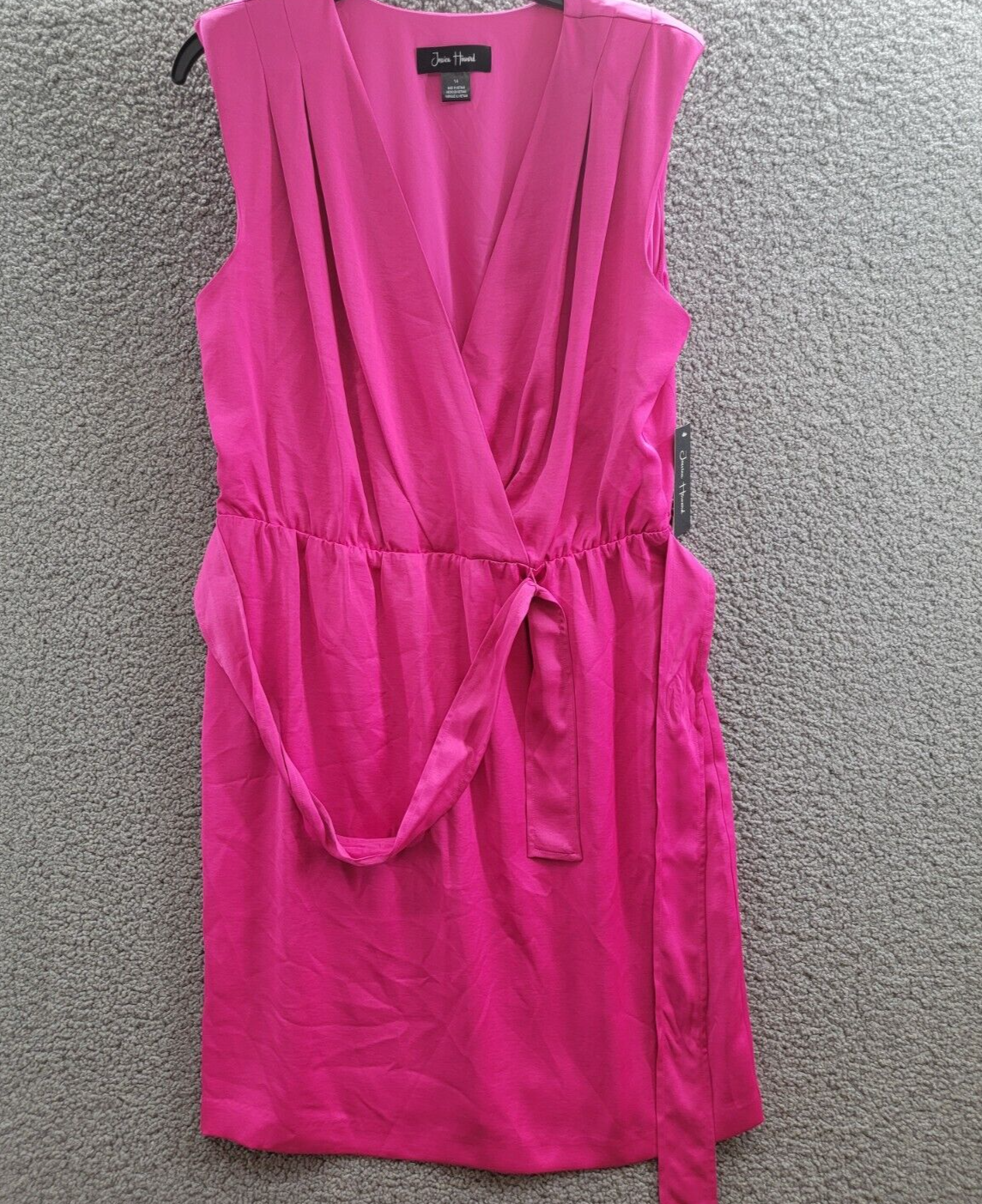 Jessica Howard Sleeveless Tie-Waist Wrap Dress Womens 14 Magenta V-Neck Pullover - Picture 2 of 15