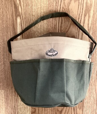 ESSCHERT GARDEN TOOLS CANVAS  ROUND BUCKET BAG W/HANDLE OLIVE GREEN/ KHAKI #GT05
