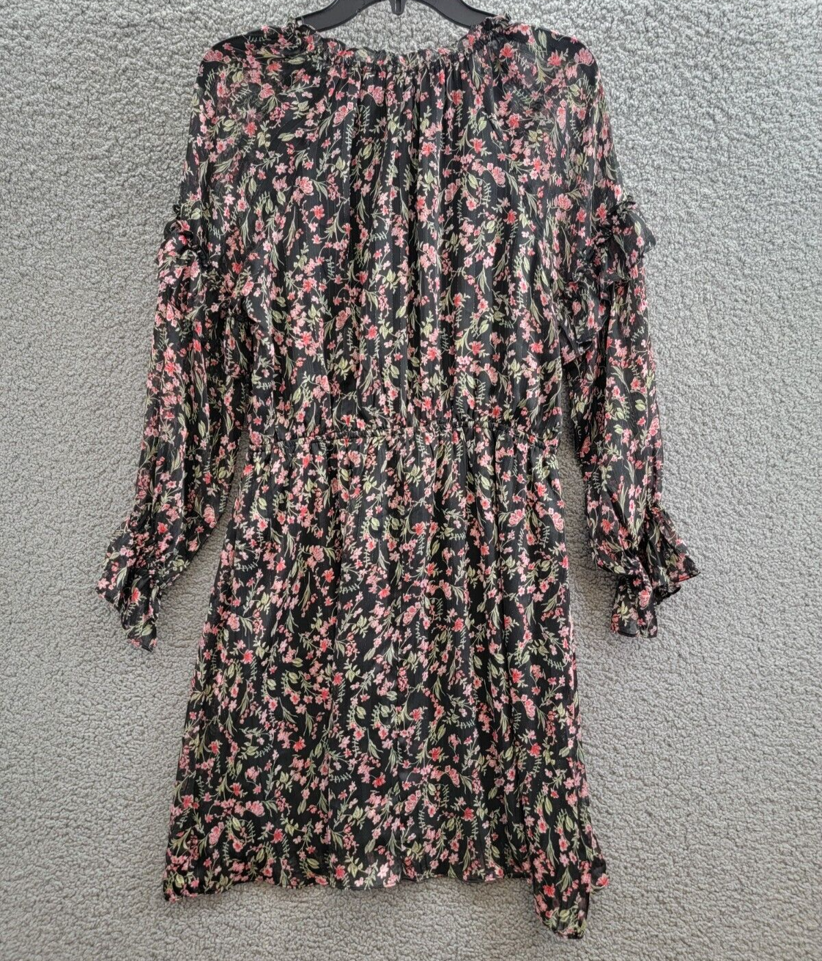 Lucy Paris Imelda Floral Print Shift Dress Women's M Black/Pink Multi Split Neck - Picture 10 of 16