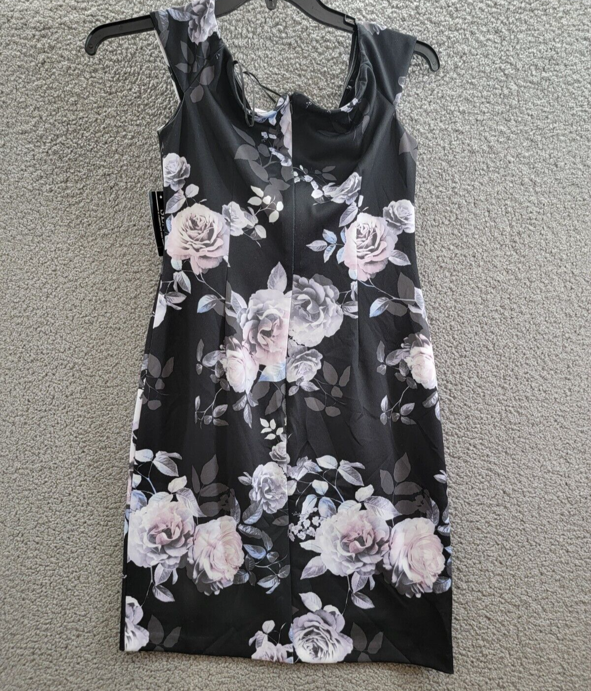 SLNY Off-The-Shoulder Floral Print Sheath Dress Women's 6 Black Multi Back Zip - Picture 9 of 16