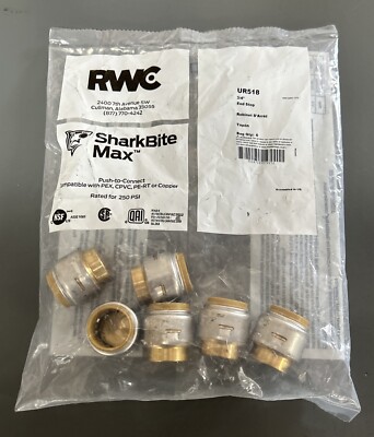 Sharkbite Max Push-to-Connect End Stop Fitting Brass 3/4'' U518 6-Pack New