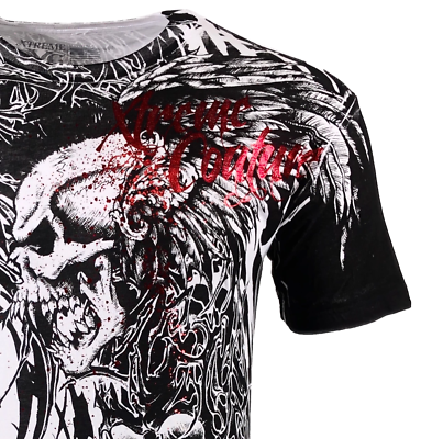 Xtreme Couture Affliction Men's T-Shirt BRUTAL COMBAT White Skull Biker Tattoo
