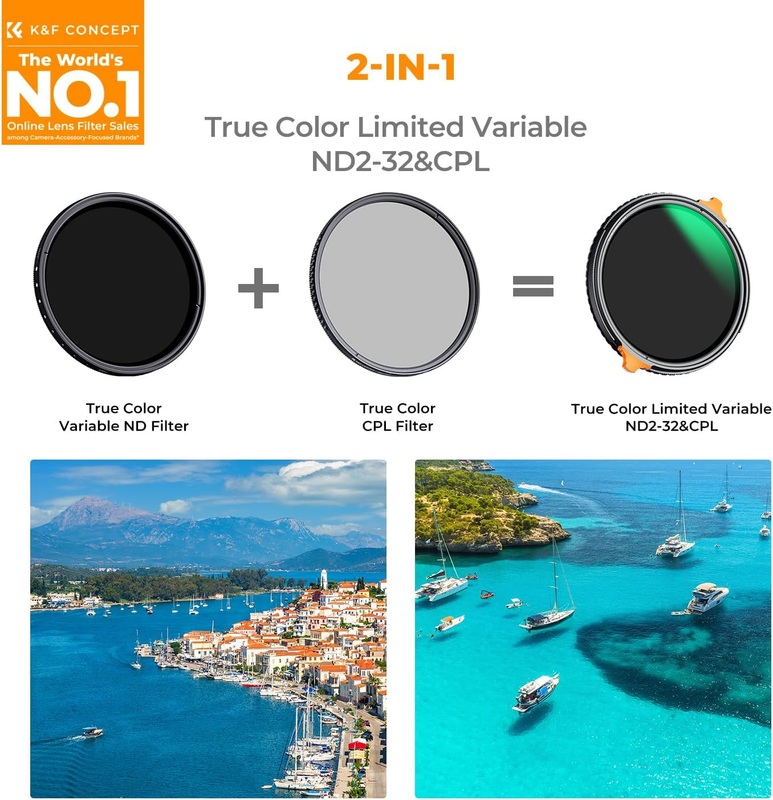 77mm True Color Variable ND CPL Filter, ND2-ND32 Polarizing 2 in 1 Lens Filter f