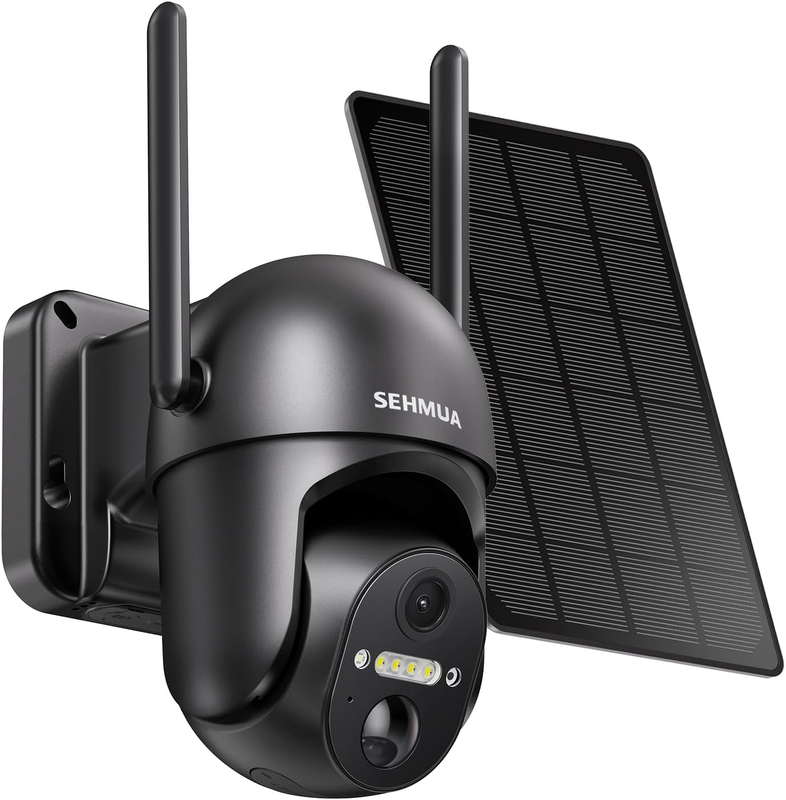 SEHMUA Solar Security Cameras Wireless Outdoor, 2K 360° View Battery Powered Outdoor Camera, Wifi Home Security with Spotlight Color Night Vision, PIR Sensor