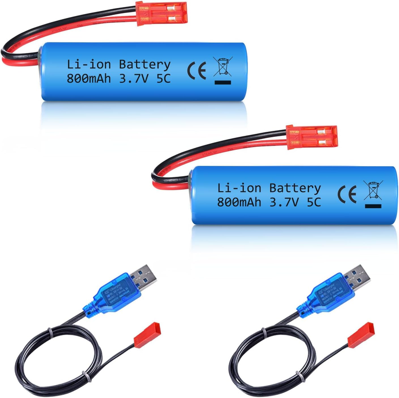 3.7V 800Mah Li-Ion Battery 2Pack with USB Chargers JST Plug RC Rechargeable 1S B