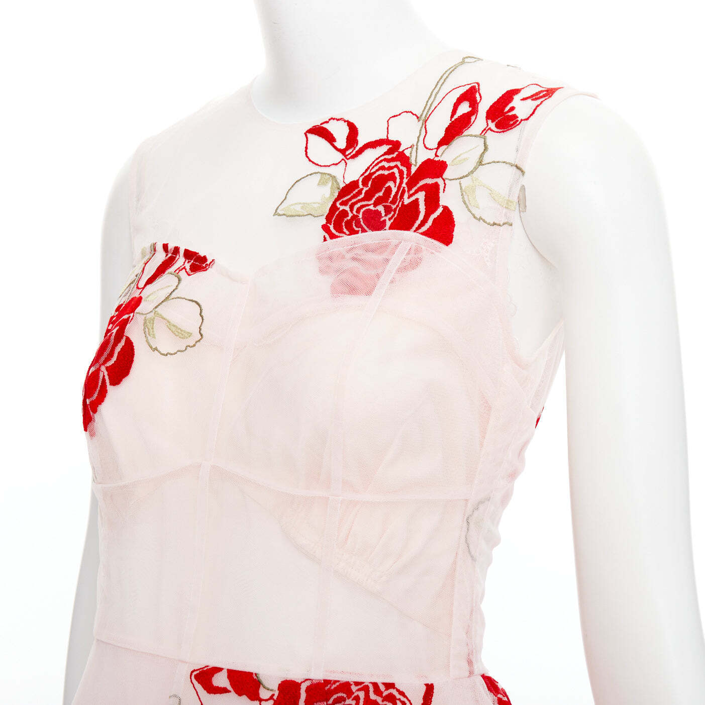 SIMONE ROCHA 2020 Runway pink red rose floral embroidery SIMONE ROCHA 2020 Runway pink red rose floral embroidery