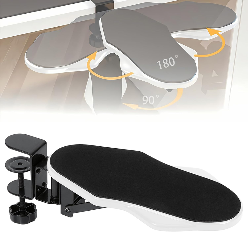Computer Arm Rest for Desk, 180° Adjustable Rotating Desk Extender Tray, 90° Fol
