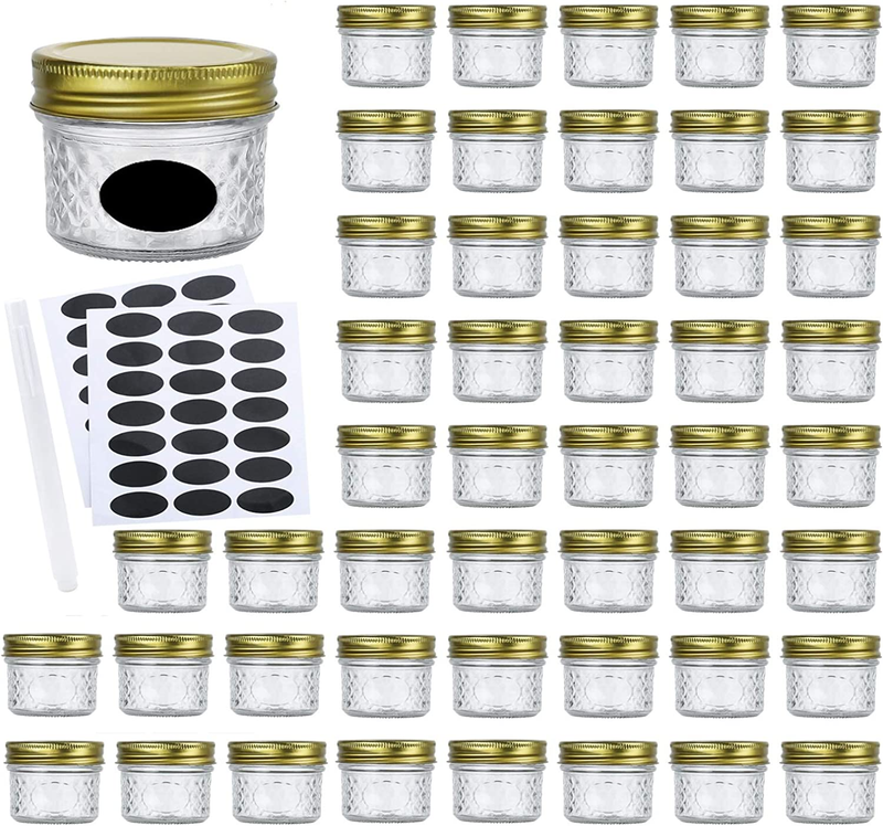 4Oz Glass Jars with Regular Lids,Mini Wide Mouth Mason Jars,Clear Small Canning