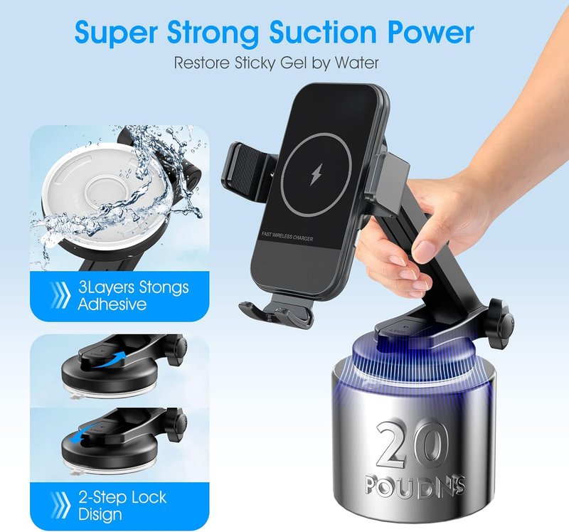 Wireless Car Charger,  15W Qi Fast Charging Auto Clamping Car Charger Phone Moun