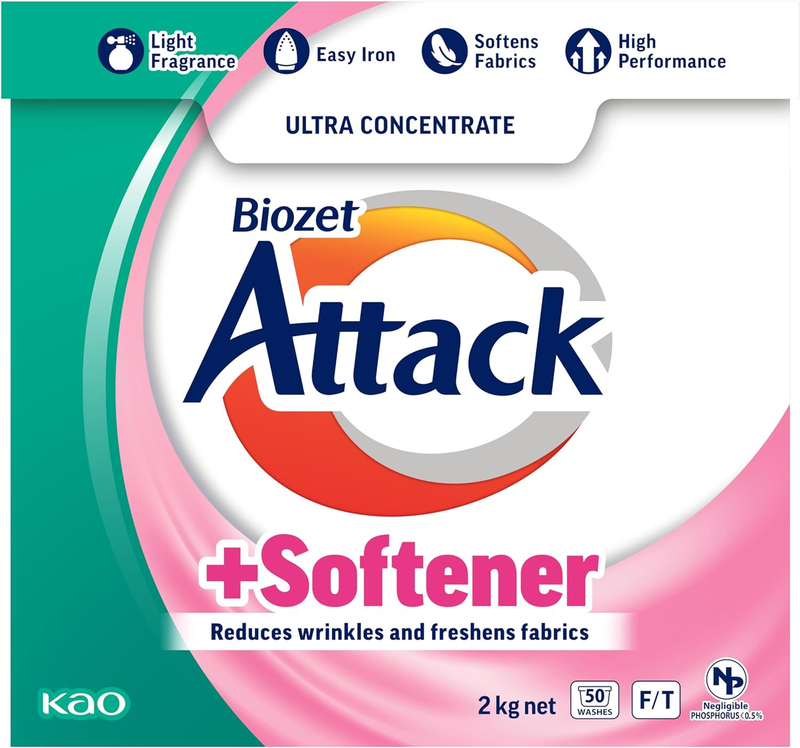 Attack plus Softener Powder Detergent, 2 Kilograms