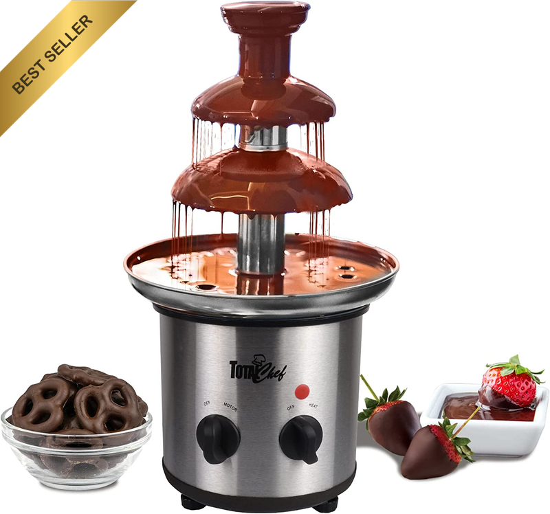 3 Tier Chocolate Fountain Fondue Set, Huge 1.5 Lbs (680 G) Capacity, Adjustable