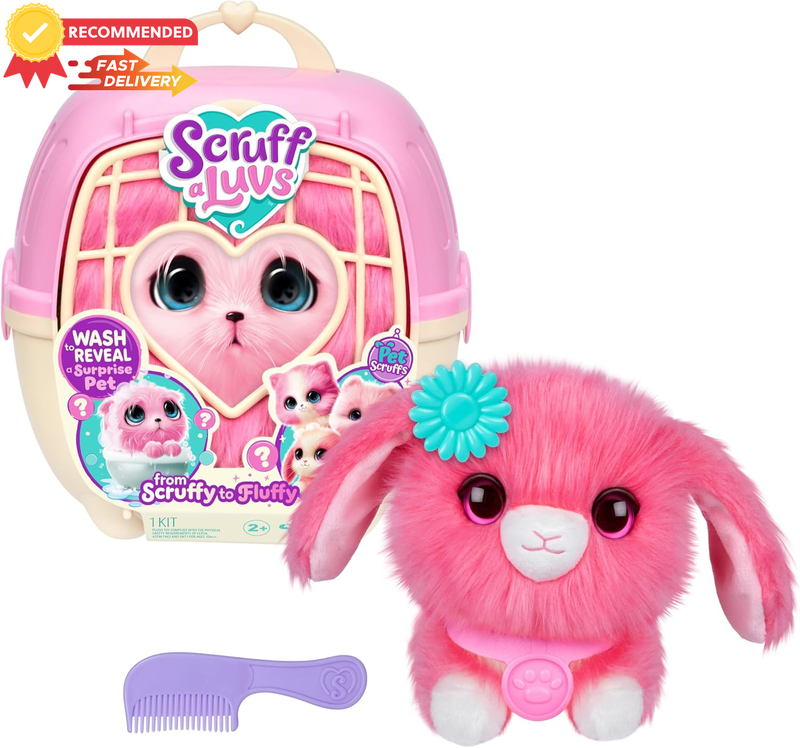 Pink Surprise Pet Plush Toy - Mystery Reveal - Deluxe Carrier & Comb - Gift 3+