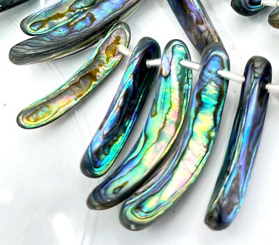 10 Abalone Curved Oblong Stick Pendant Peacock Paua Shell Drop Beads 30mm - 45mm