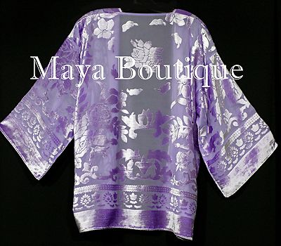 Pre-owned Maya Matazaro Lavender Jacket Kimono Burnout Velvet Short No Fringe Hand Dyed  In Purple