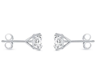 Pre-owned Shine Brite With A Diamond 3 Ct Round Earrings Studs Solid 14k White Gold Brilliant Cut Push Back Martini In White/colorless