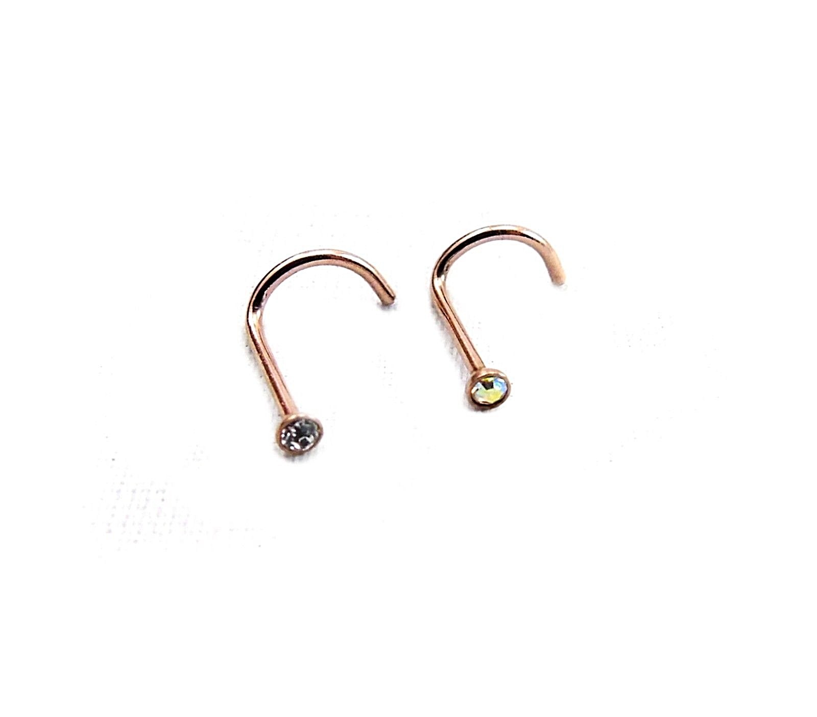 GOLD Nose HOOK Screw Stud Bar Ring Piercing Nostril Steel 20g Ball 2mm