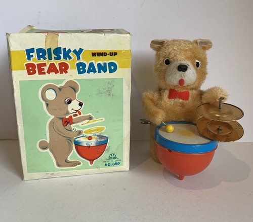 ブリキニュースベア　WIND UP BEAR 日本製【新品未使用】 Frisky Bear Band Wind-Up With BOX Vintage Toy No. 689 Works Japan