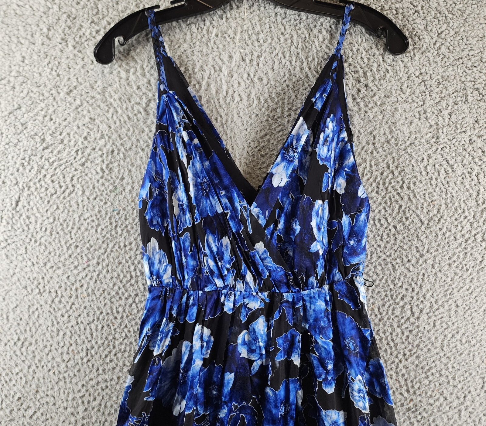 Alice + Olivia Samantha Faux Wrap Maxi Dress Women's 0 Black/Blue Silk Blend - Picture 3 of 14