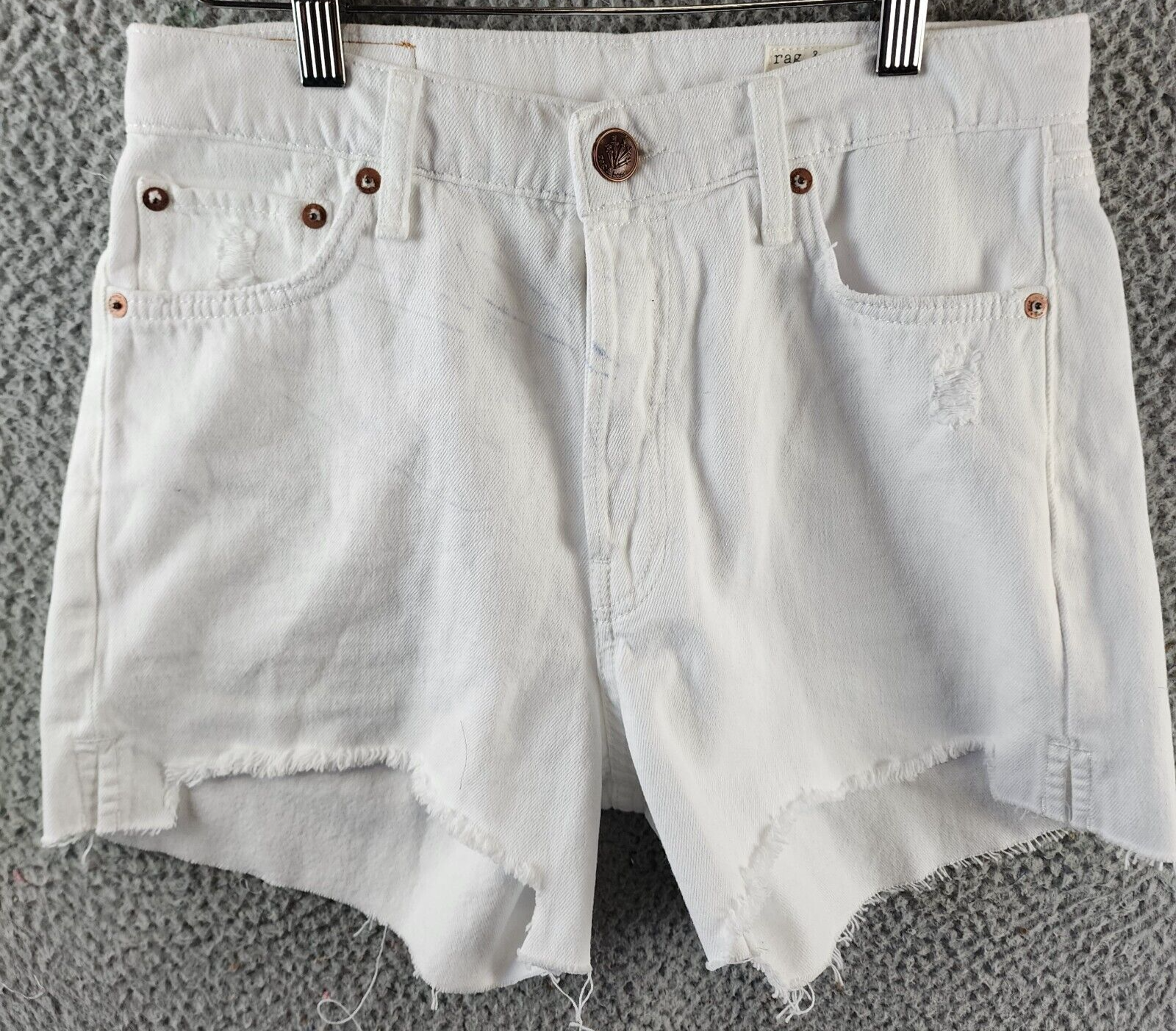 Rag & Bone MIDI Hight Rise Raw Hem Cutoff Shorts Women's 26 White Button Zip - Picture 2 of 17
