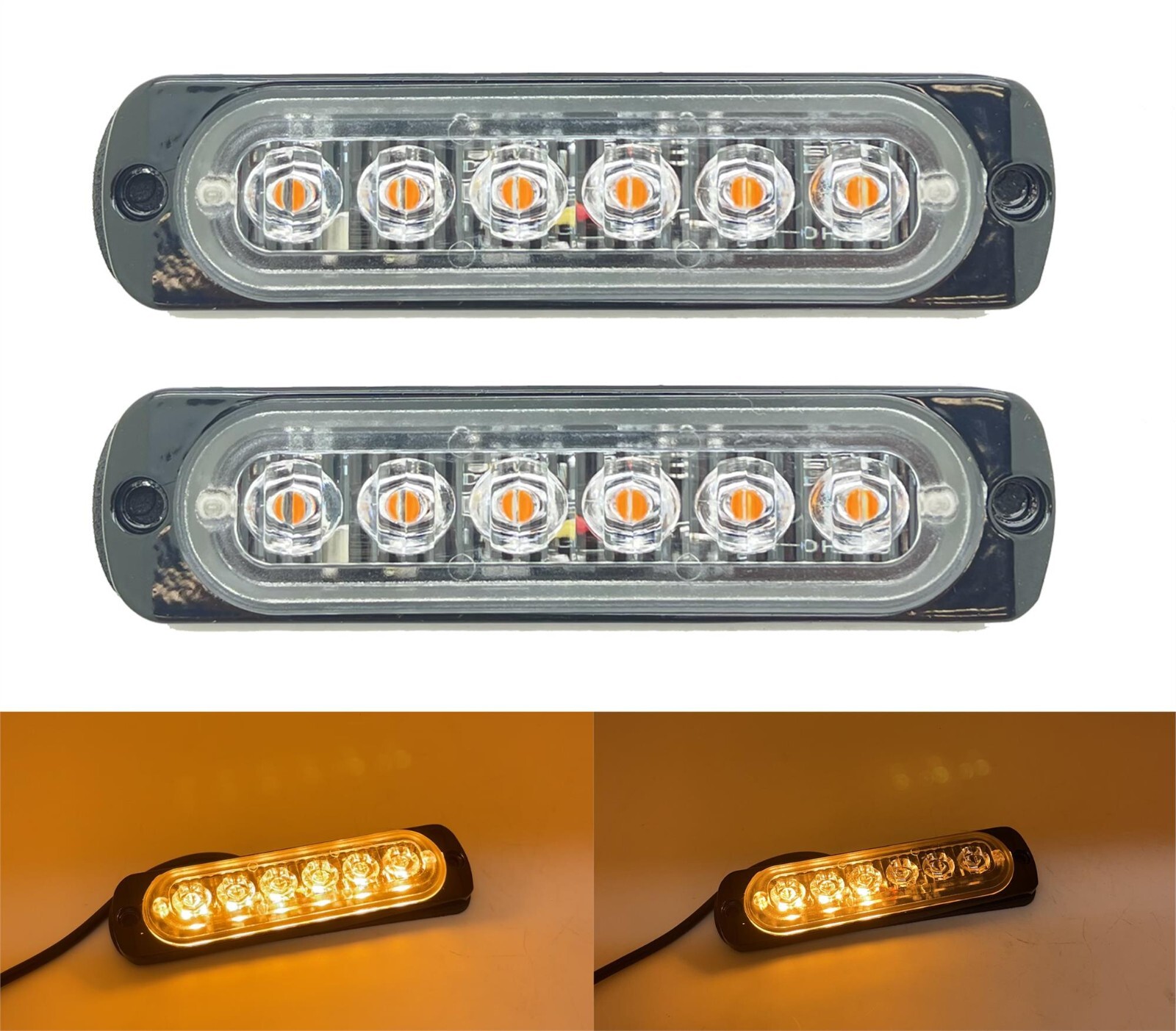 Led Strobe Lights For Trucks RIGIDON 4PCS 6 LED MMF7 Emergency Strobe Amber White Surface Mount Flashing Lights Main Control Box Trucks Car Grille Off Road Warning Emergency Hazard 4