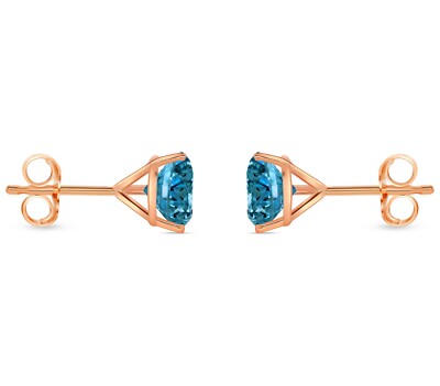 Pre-owned Shine Brite With A Diamond 3.50 Ct Round Cut Blue Earrings Studs Solid 14k Rose Gold Push Back Martini In Pink