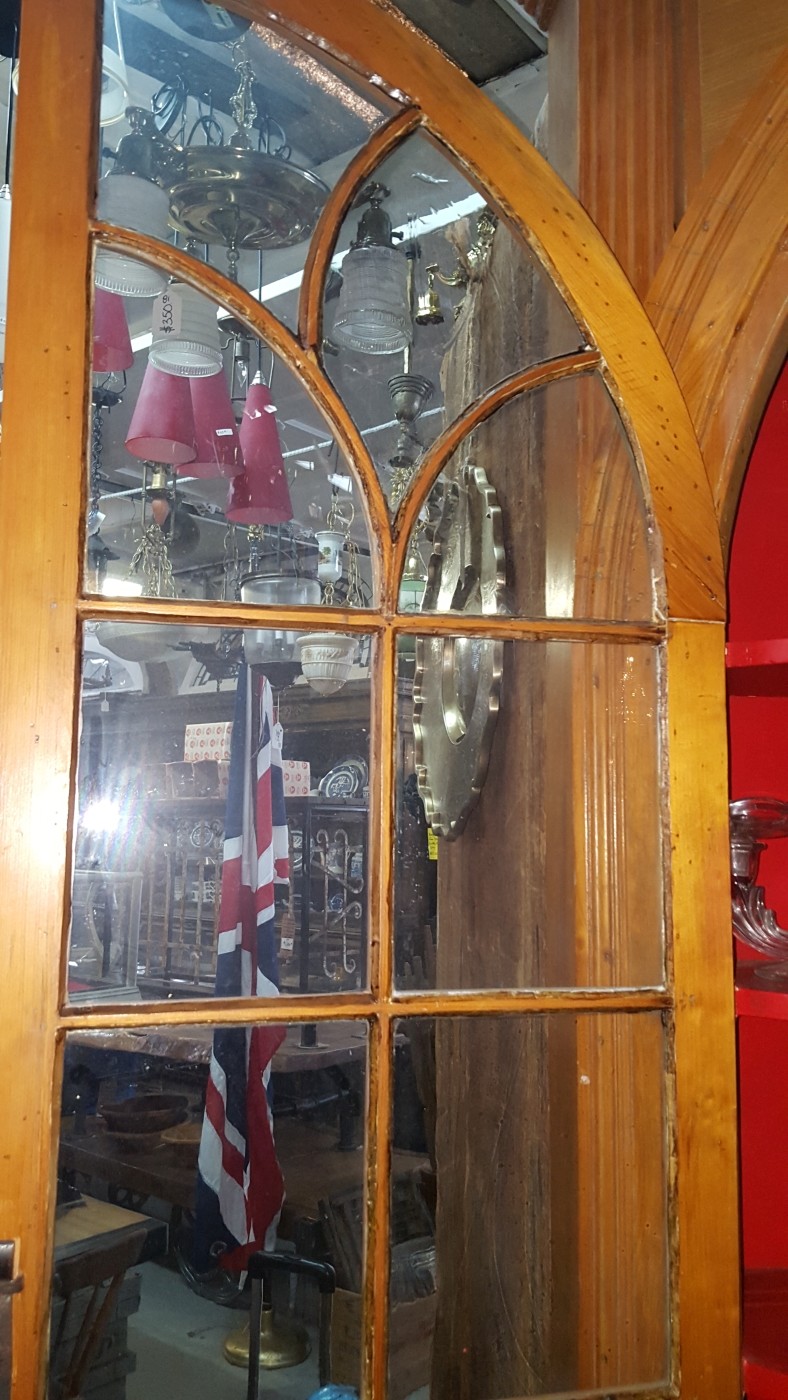 1700's Early 1800's Very Tall & Wide Pine Wood & Wavy Glass Corner Cabinet