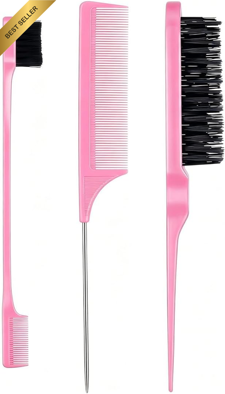 3PCS Slick Back Hair Brush Comb Set, Includes Edge Control Brush, Bristle Brush,