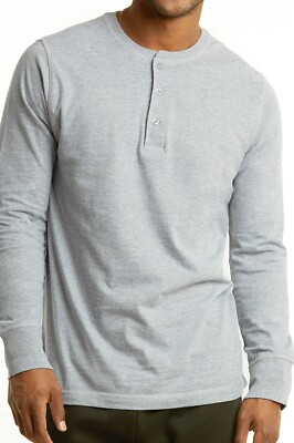 Men's Long Sleeve Henley 3 Button Pullover Cotton T-Shirt Crew Neck