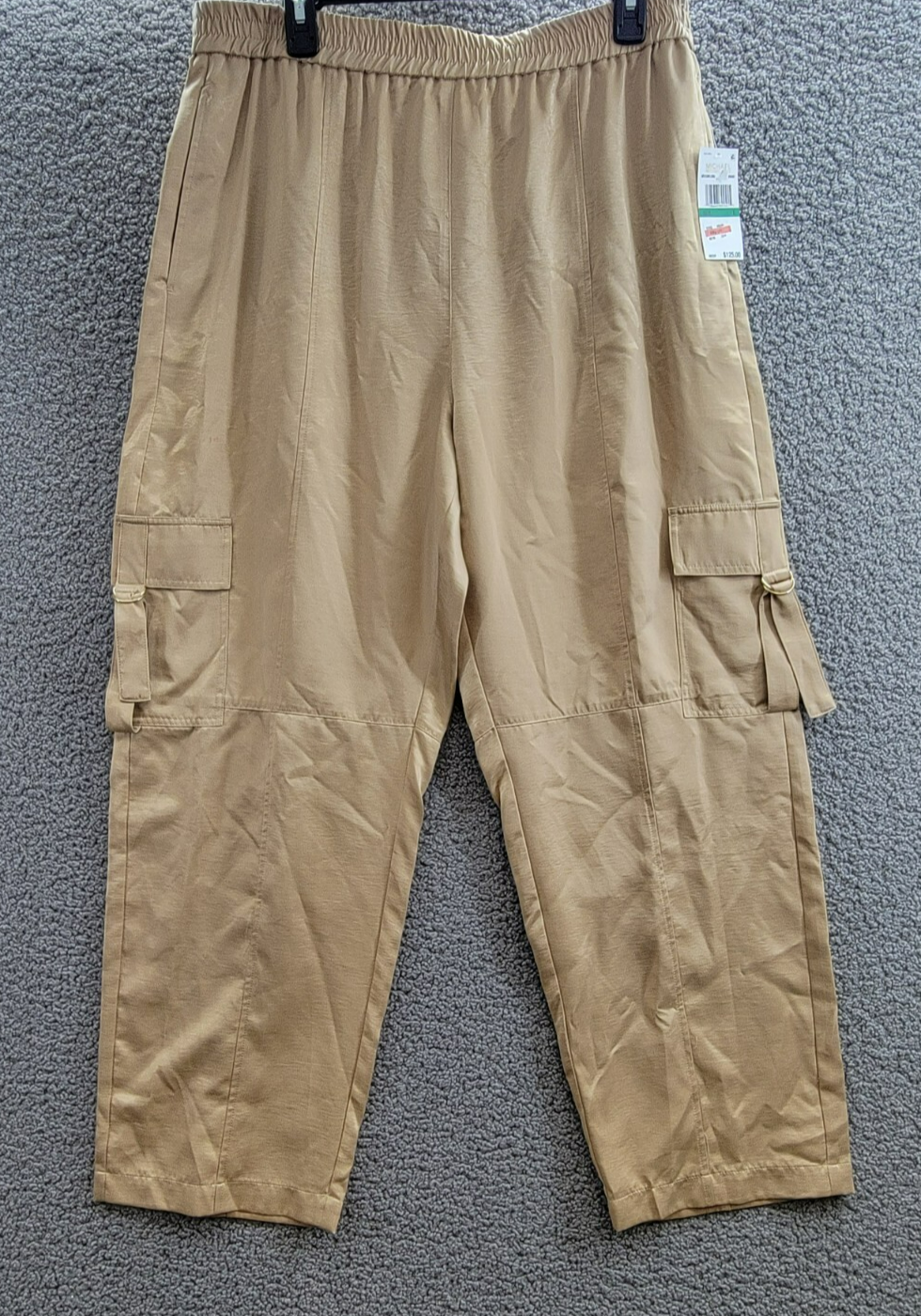 MICHAEL Michael Kors Utility Pull-On Pants Women's L Khaki Solid Elastic Waist - Picture 2 of 18