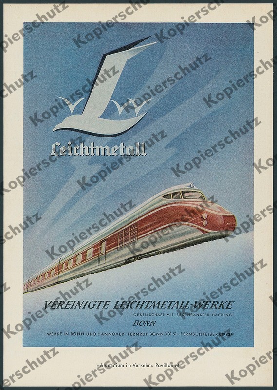Vlw Leichtmetall-Werke Hannover-Linden Bundesbahn Gliedertriebzug Stromline 1953