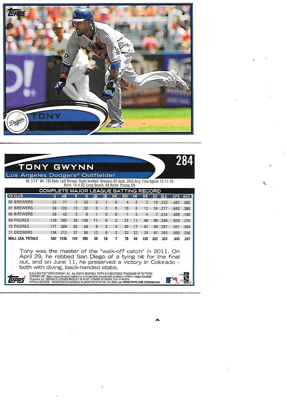 Tony Gwynn HOF 2012 Topps Baseball Card #284 BOGO FREE Los