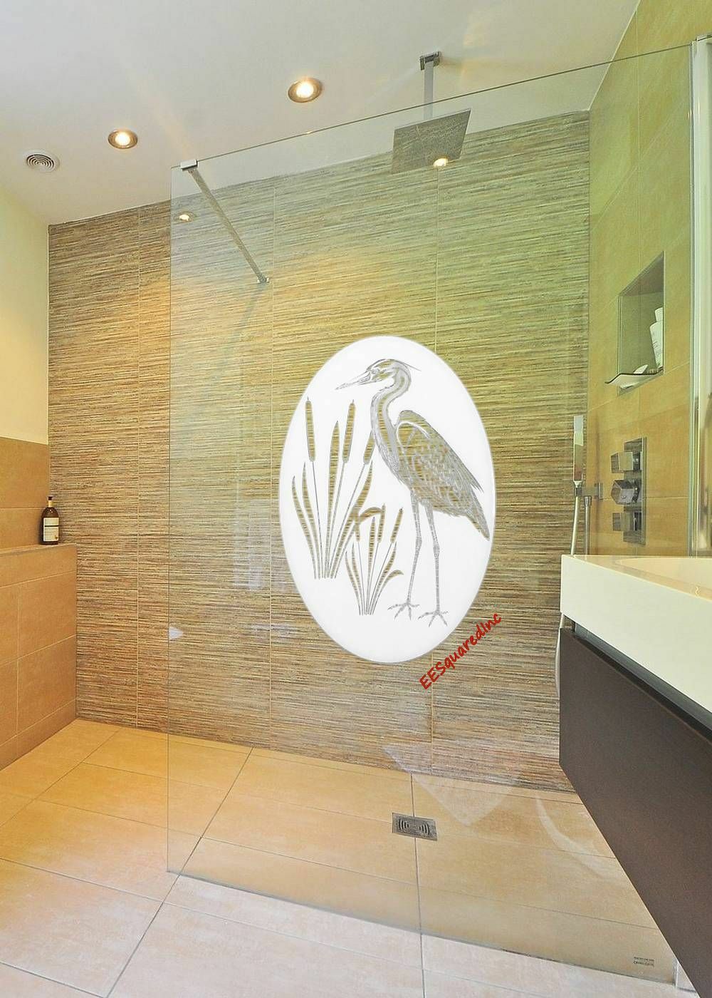 Egret Right Static Cling Window Decal OVAL 21x33 Bird Decor for Glass Doors