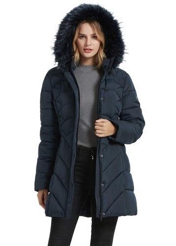 BINACL Women's Winter Warm Thickened Long Coat Detachable Faux Fur Hood XXL