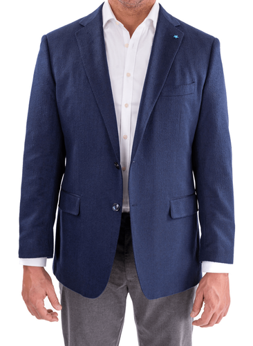 Blujacket Мужской темно-синий шелковый кашемировый пиджак стандартного кроя на 2 пуговицах Спортивный пиджак