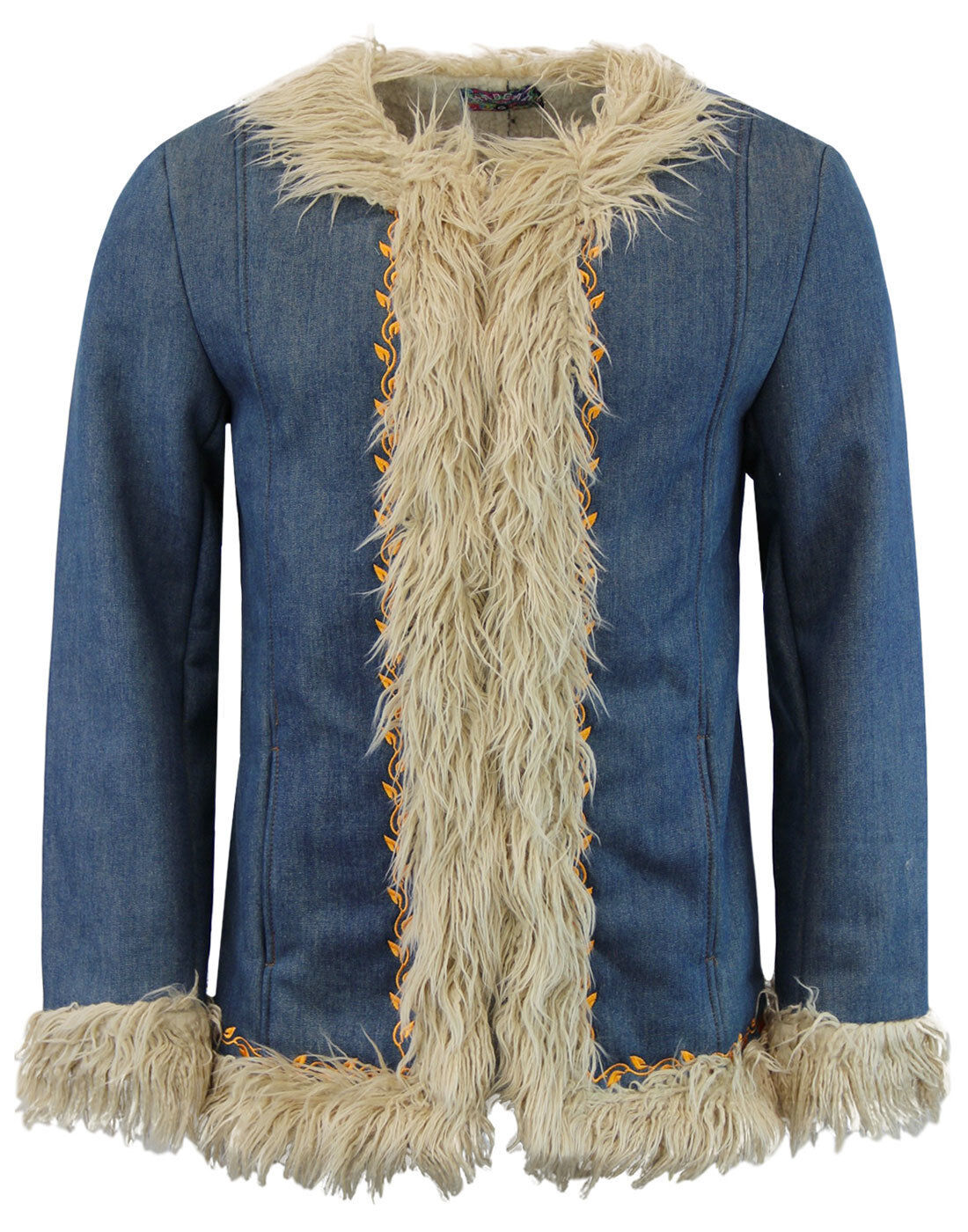 NEW MADCAP ENGLAND MENS RETRO 60s AFGHAN COAT in DENIM NEW MADCAP ENGLAND MENS RETRO 60s AFGHAN COAT in DENIM